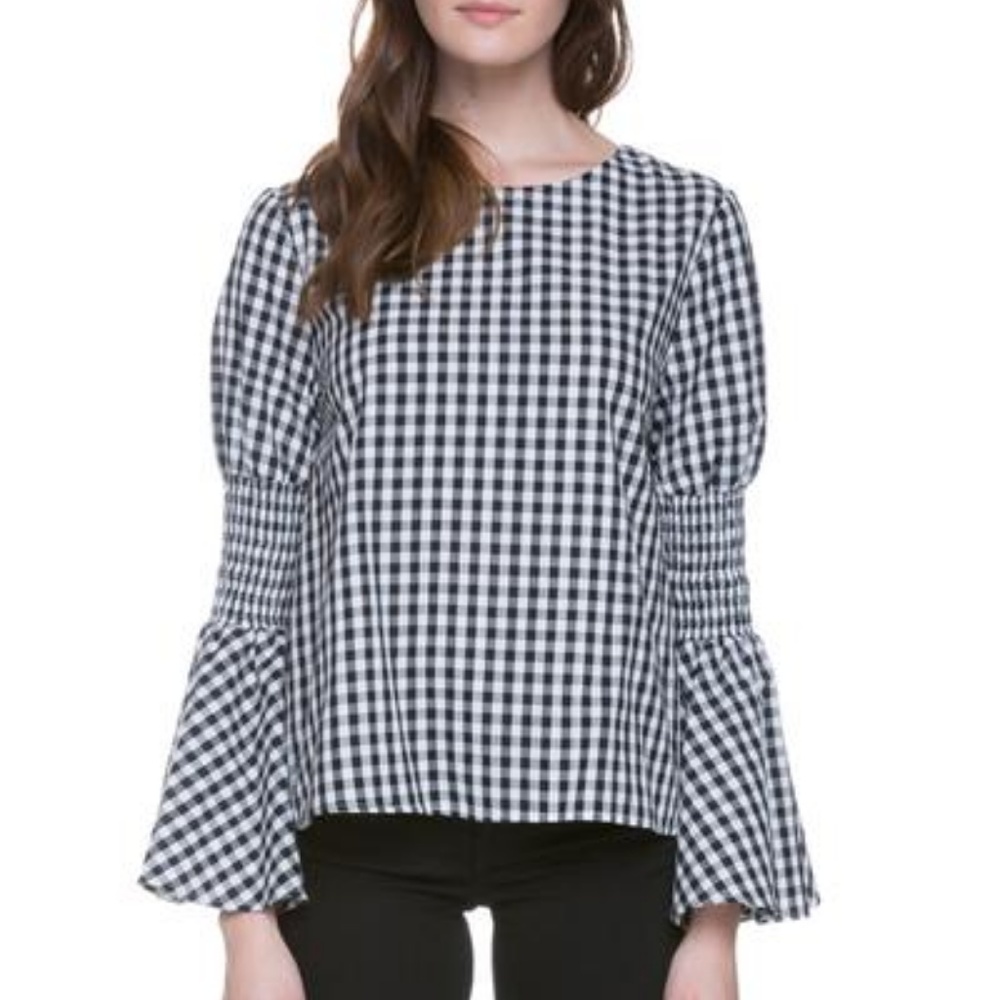 Bell Sleeve Gingham Top